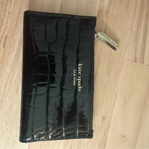 kate spade Black Patent Zip Wallet with Gold Hardware